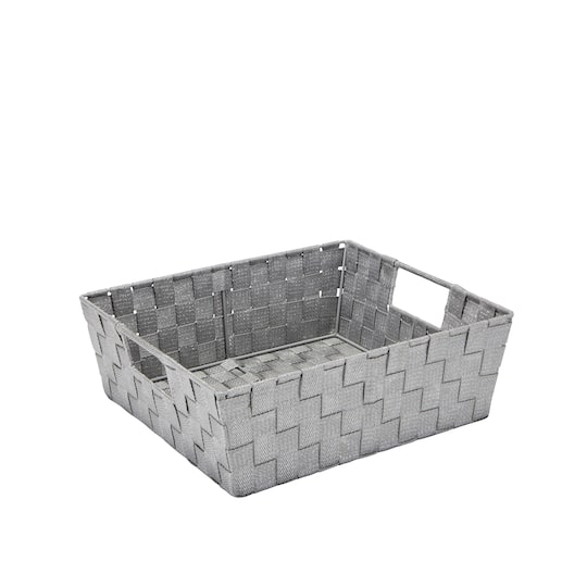 Simplify Lurex Striped Woven Storage Shelf Bin in Gray | 13" x 15" x 5" | Michaels®